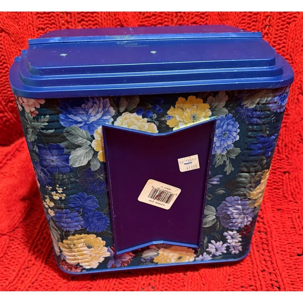 Vintage Sassaby Makeup Organizer Box Floral Navy Blue 90s Vanity Case Mirror
